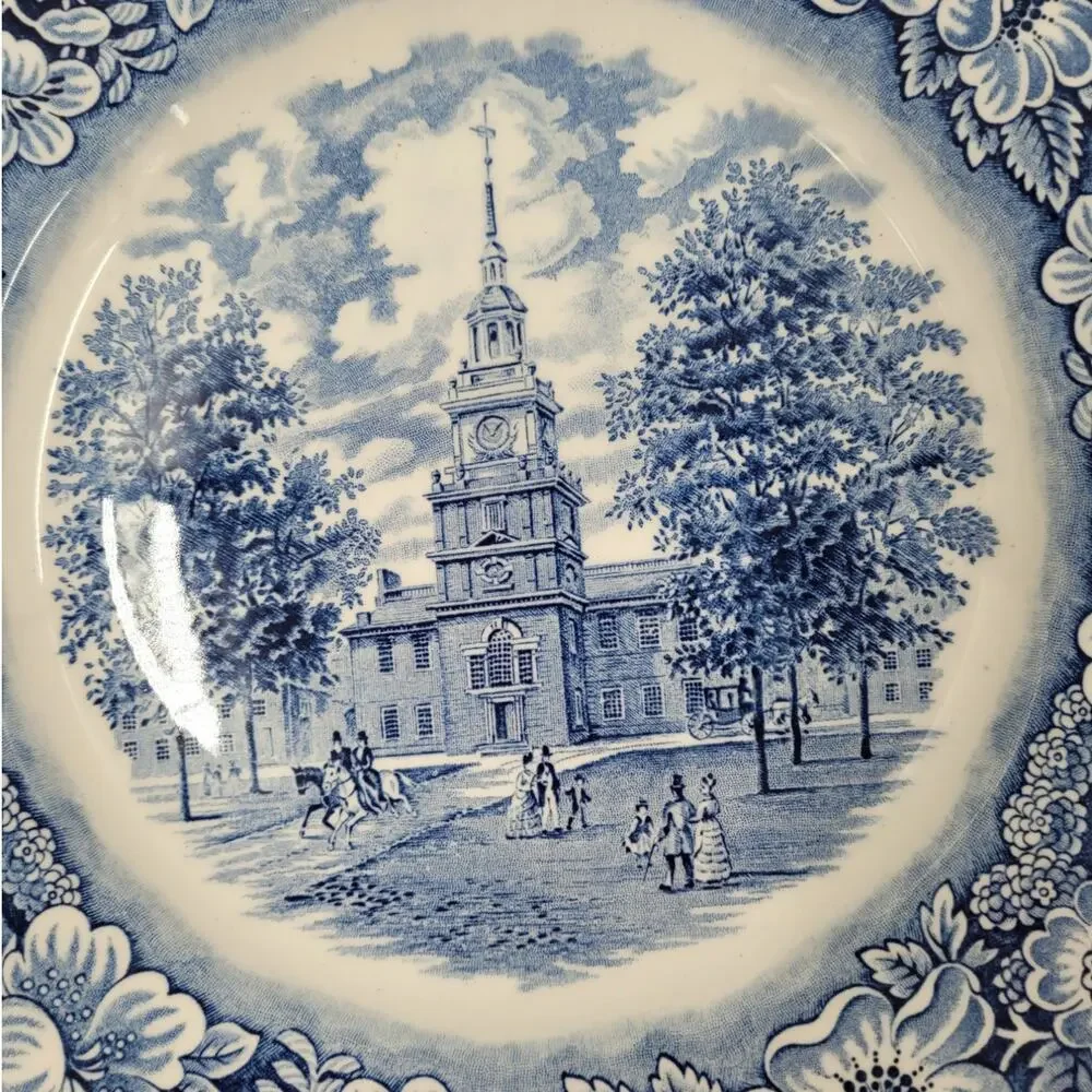 Staffordshire Vintage Liberty Blue 1776 Colonial Transferware 2 Dinner Plate 6-8